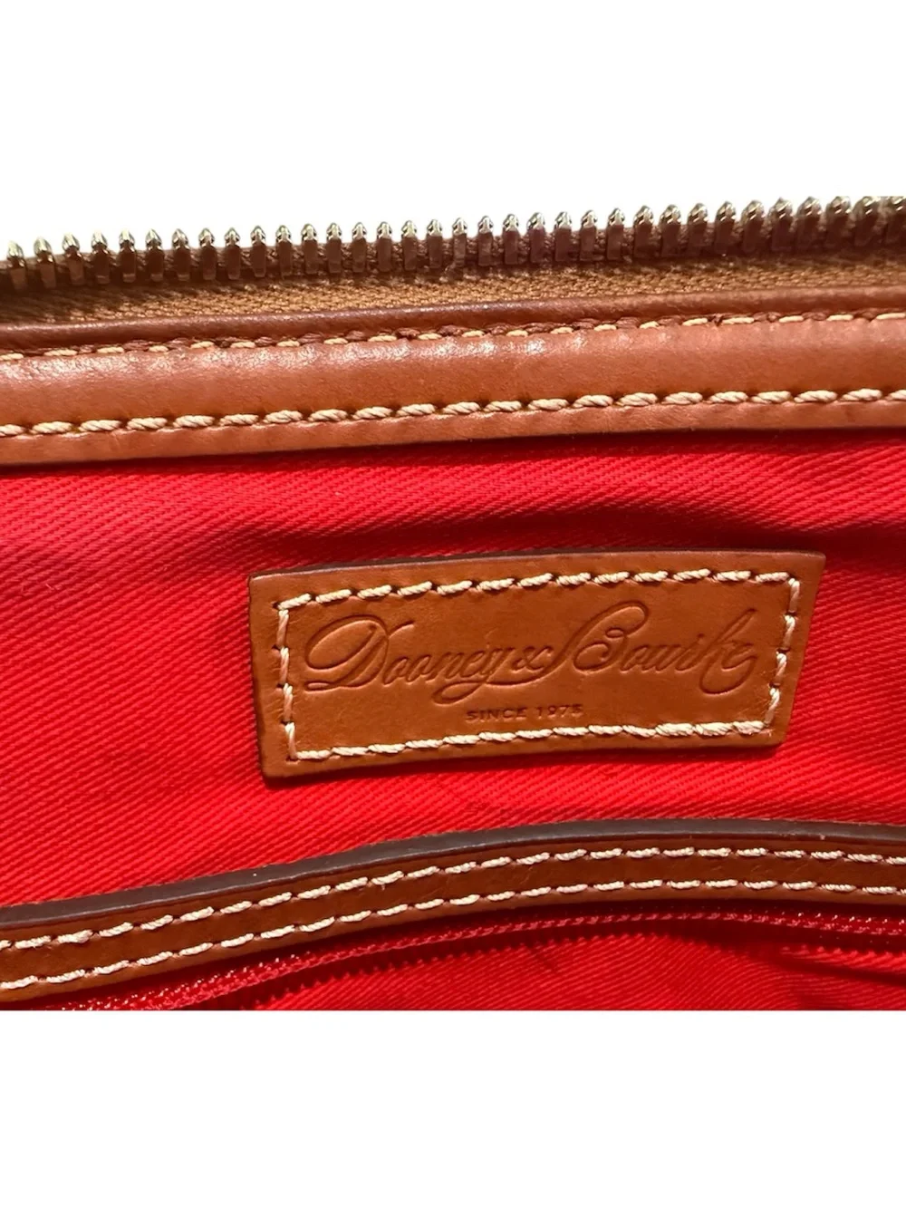 Dooney & Bourke Cognac Pebbled Leather Satchel with Crossbody Strap Dome Zip Zip